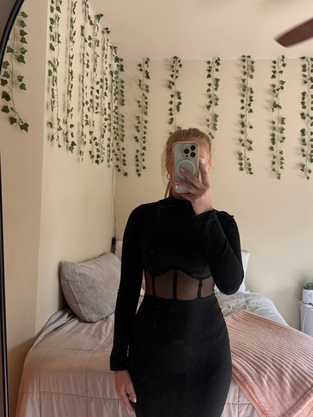 Windsor Small Black Long-Sleeve Mesh Panel Bodycon Dress - Picture 2 of 5
